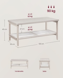 Τραπεζάκι σαλονιού Vasagle Μπεζ 100x55x45 cm - Img 5