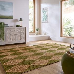 Χαλί Effie Diamond Jute Πράσινο masliniu 120x170 cm, Flair Rugs