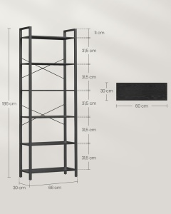 Biblioteca Vasagle Negru 66x30x186 cm - Img 6