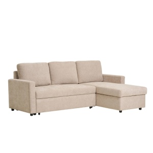 Canapea cu sezlong extensibila Belfast, Nisip inchis, 218x150x87 cm - Img 4
