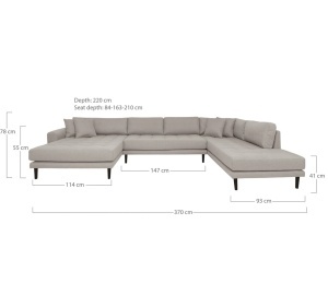 Coltar in forma de U open end Lido, Piatra, 220x370x76 cm