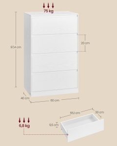 Comoda cu sertare, Lidia, Alb, 40x60x97.4 cm - Img 4