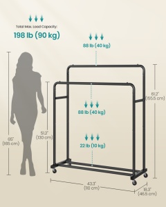 Cuier stender haine Songmics, Pataye, Negru, 110x46.5x155.5 cm - Img 2