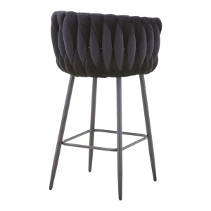 Scaun bar Vivian catifea neagra picior metal negru 57x50x100 cm - Img 2