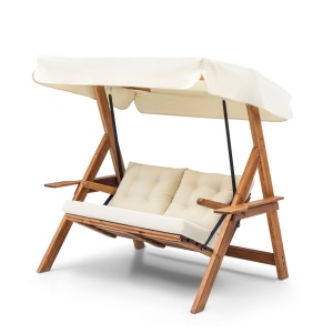 Διπλή Κούνια Κήπου Galata Swing S2, Κρεμ, 160x195x120 cm - Img 2