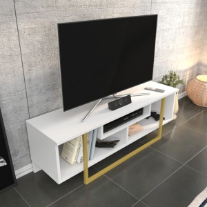 Έπιπλο TV Asal 120 - Gold, Λευκό - Img 4