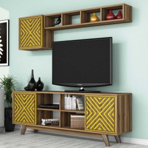 Έπιπλο TV İnci-Walnut, Yellow - Img 3