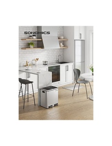 Κάδος ανακύκλωσης, Songmics, 2 x 15L, εσωτερικές λαβές, Ασημί / Μαύρο, LTB30H - Img 2