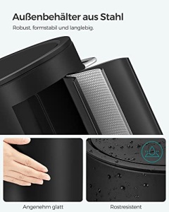 Κάδος απορριμμάτων, Songmics, Μαύρο-Ασημί, 25.8x18.8x25.7 cm - Img 4