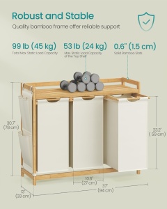Καλάθι απλύτων Κρεμ Songmics 97.9x33x78 cm - Img 3