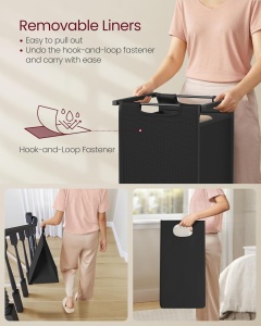 Καλάθι απλύτων Vasagle Μαύρο 2 x 46L, 73 x 33 x 72 cm - Img 2