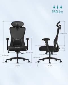 Καρέκλα γραφείου Songmics Μαύρο 67x70x119 cm - Img 3