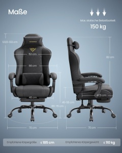 Καρέκλα gaming, Nerone, Μαύρο, 70x70x133 cm - Img 6