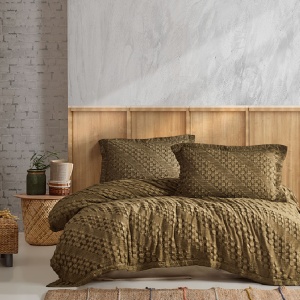 Κουβερλί Enza Χακί 220x240 cm (100% Βαμβάκι)