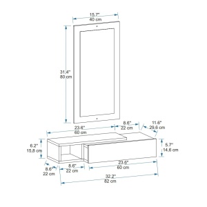 Κρεμαστή κονσόλα με καθρέφτη Vien Ανθρακί 82x15.8x29.6 cm - Img 6