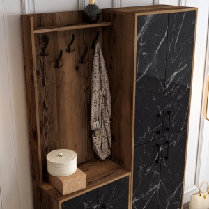 Κρεμάστρα Εισόδου Berlin BA - Walnut, Μαύρο Marble - Img 4