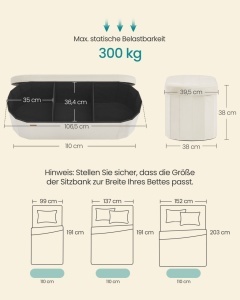 Μπαούλο Αποθήκευσης Songmics Λευκό 110x38x38 cm - Img 3
