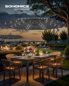 Ομπρέλα κήπου με LED Songmics Γκρι 300x300x245 cm