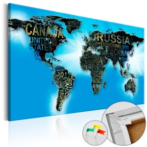 Πίνακας από φελλό - Blue World [Cork Map] 90x60 cm