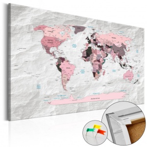 Πίνακας από φελλό - Pink Continents [Cork Map] 60x40 cm