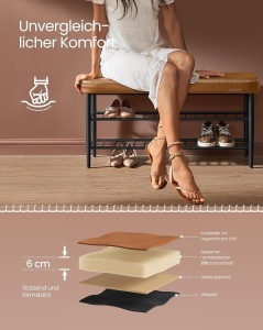 Παγκάκι Παπουτσοθήκη Vasagle, Caramel, 100x30x50 cm - Img 7