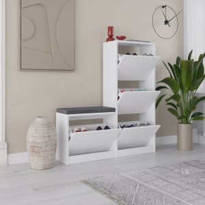 Παπουτσοθήκη με banca Dude Λευκό 105x118.5x26 cm - Img 2