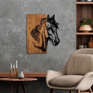 Πίνακας από ξύλο και μέταλλο Horse Καρυδί 48x57 cm - Img 2