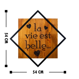 Πίνακας από ξύλο και μέταλλο La Vie Est Belle Καρυδί 54x54 cm - Img 3