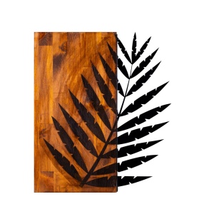 Πίνακας από ξύλο και μέταλλο Leaf Καρυδί 50x58 cm - Img 2