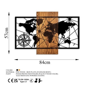Πίνακας από ξύλο και μέταλλο World Καρυδί 57x84 cm - Img 6