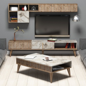 Πλήρες σετ σαλονιού Milan Walnut-Λευκό