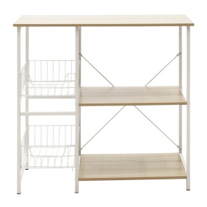 Ράφι Noon cu MDF σε χρώμα λευκό - φυσικό χρώμα ξύλου 80x34x75cm - Img 2
