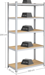 Ράφι Songmics, 5 Ράφια, 50 x 100 x 200 cm, Silver, GLR050E01 - Img 7