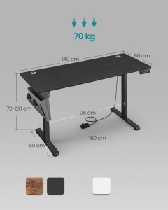 Ρυθμιζόμενο γραφείο Songmics Μαύρο 140x60x120 cm - Img 5