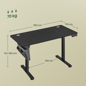 Ρυθμιζόμενο γραφείο Songmics Μαύρο 160x70x120 cm - Img 3