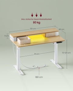Ρυθμιζόμενο γραφείο Vasagle Λευκό 120x60x131.5 cm - Img 7
