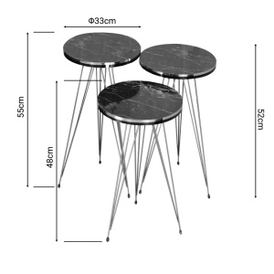 Σετ βοηθητικά τραπεζάκια 3 τεμ. Wakmi Pako World Μαύρο 33x33x55 cm - Img 3