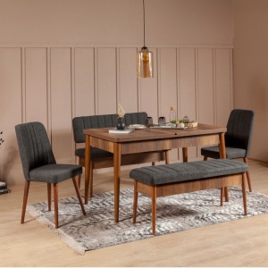 Σετ τραπέζι και καρέκλες 5 τεμάχια Vina 1053 Walnut-Ανθρακί