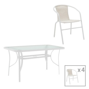 Σετ τραπεζαρίας Obbi-Ensure, Pako World, Μέταλλο, Λευκό, 120x70x70 cm