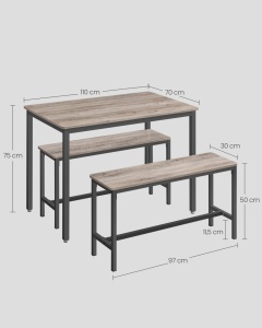 Σετ τραπέζι και παγκάκια Vasagle Καφέ 110x70x75 cm - Img 4