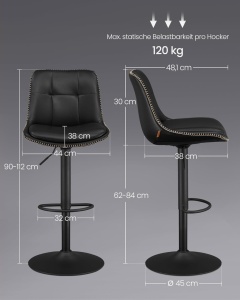 Σετ 2 ρυθμιζόμενα σκαμπό μπαρ Songmics Μαύρο 38x44.5x115 cm - Img 2