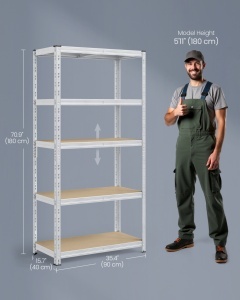 Σετ 2 τεμ. ραφιέρες αποθήκευσης Songmics Ασημί 90x40x180 cm - Img 6