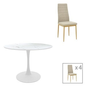 Σετ 5 τραπέζι και καρέκλες Balou-Parker Λευκό 120x120x95 cm