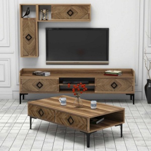 Σετ Comoda TV και τραπεζάκι σαλονιού σαλονιού Samba Walnut