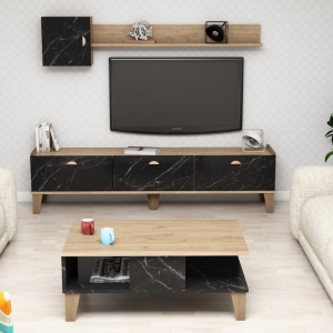 Σετ Comoda TV και τραπεζάκι σαλονιού σαλονιού SumerG5030 Oak-Marble - Img 2