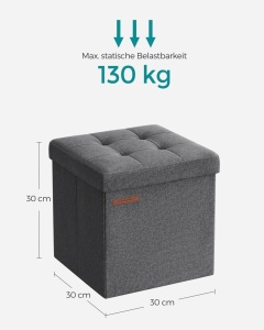 Σκαμπό Μπαούλο Αποθήκευσης Songmics Γκρι 30x30x30 cm - Img 5