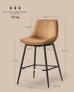 Σκαμπό μπαρ Vasagle Καφέ 50x49.5x87.5 cm - Img 6