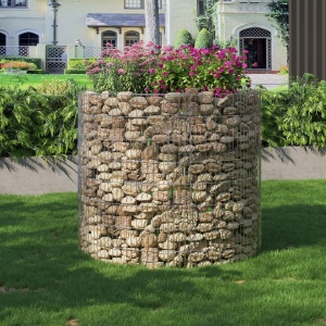 Στρογγυλή υπερυψωμένη γλάστρα gabion Songmics Ασημί 90x70x80 cm - Img 4