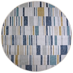 Στρογγυλό Χαλί Rosco Geo Outdoor Μπλε 160x160 cm, Flair Rugs - Img 5