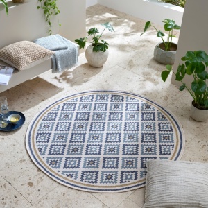 Στρογγυλό Χαλί Zia Trellis Outdoor Μπλε 160x160 cm, Flair Rugs